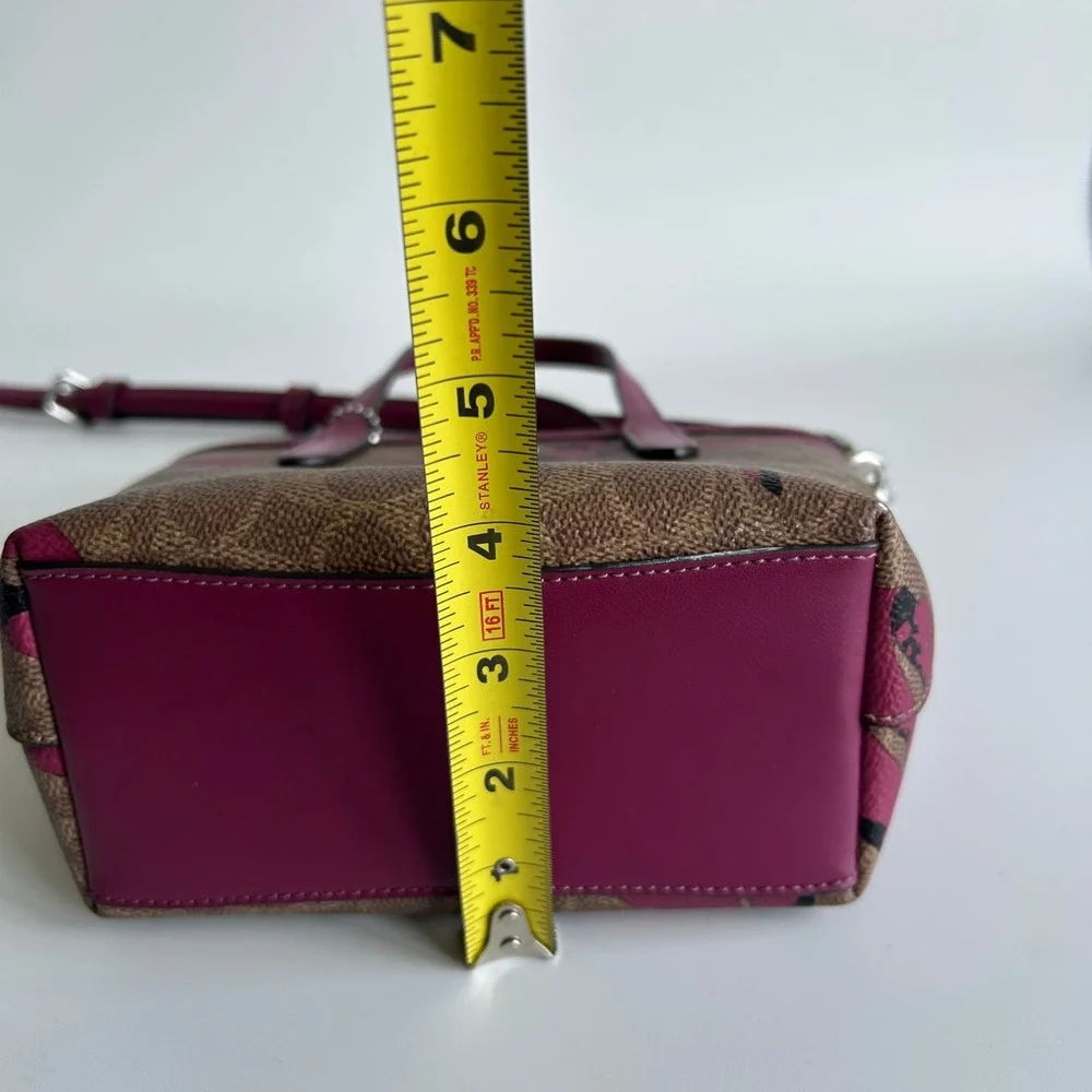 Coach City Mini Tote Brown Pink‎ Bow Signature Canvas Leather Bag Good